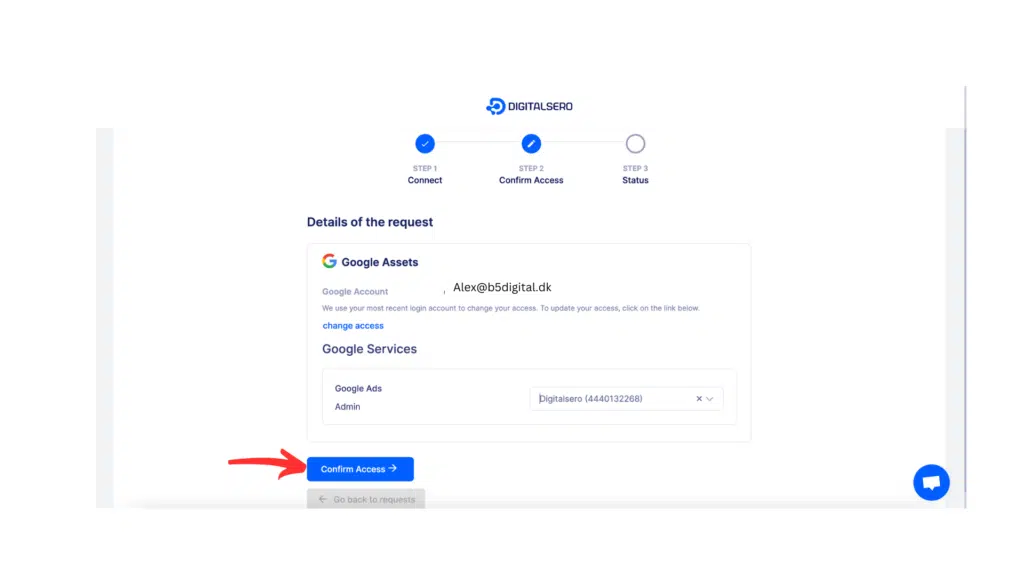 screenshot from Digitalsero shows the client Google account sign-in option