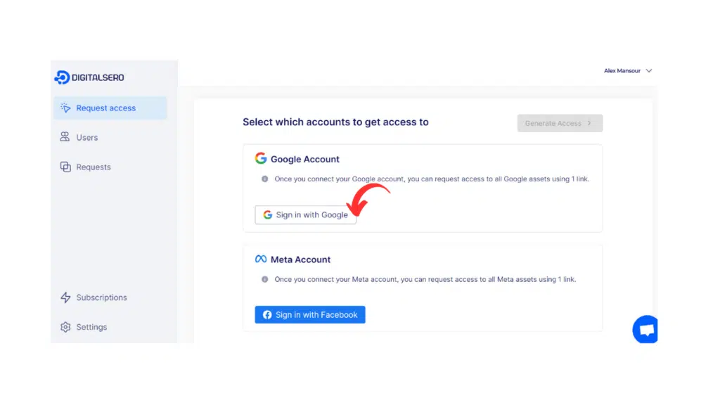 screenshot from Digitalsero shows signing in option with Google account