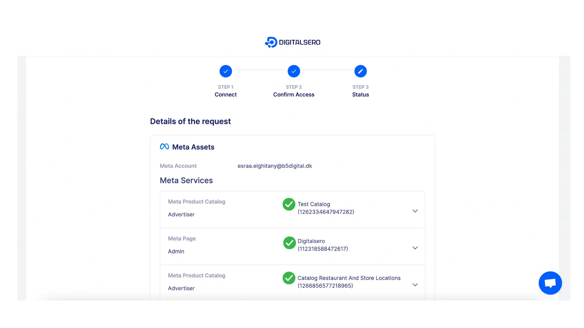 Screenshot of client granting access request to Meta Business Manager through Digitalsero